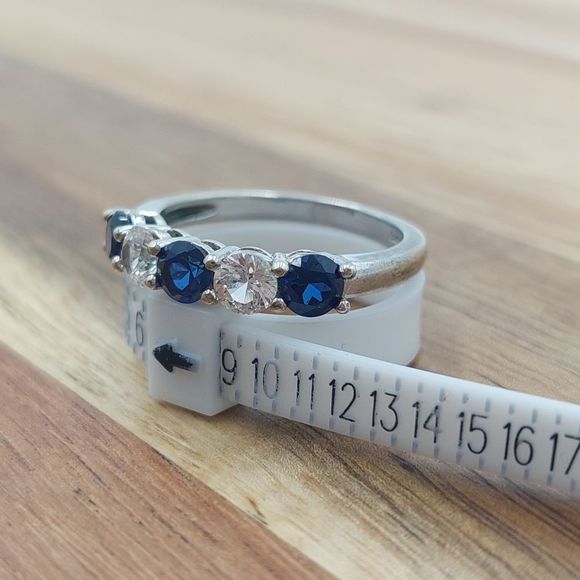 Blue and White Lab-Created Sapphire Sterling Silver Ring, Size 6.5 - Picture 4 of 13